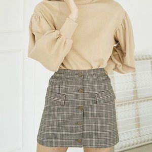 Plaid Button Skirt